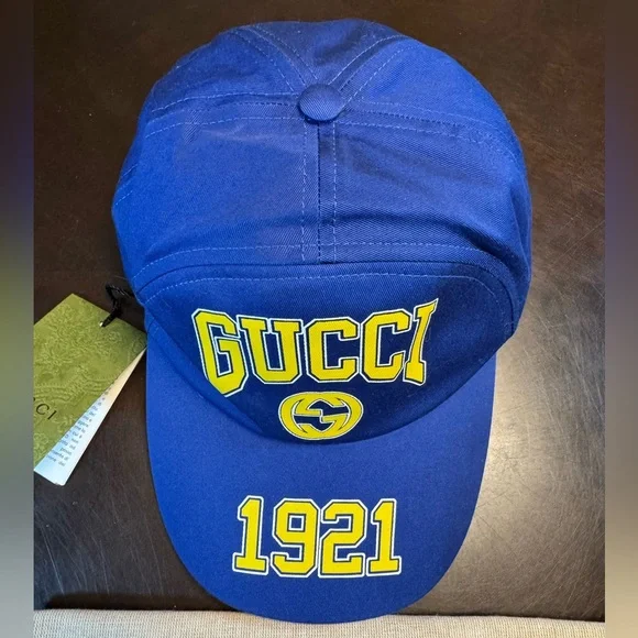 New Gucci GG Logo Blue Yellow Baseball Hat Size L - Picture 3 of 13